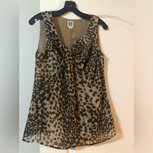 Anne Klein animal print formal asymmetrical knotted V neck blouse Size S